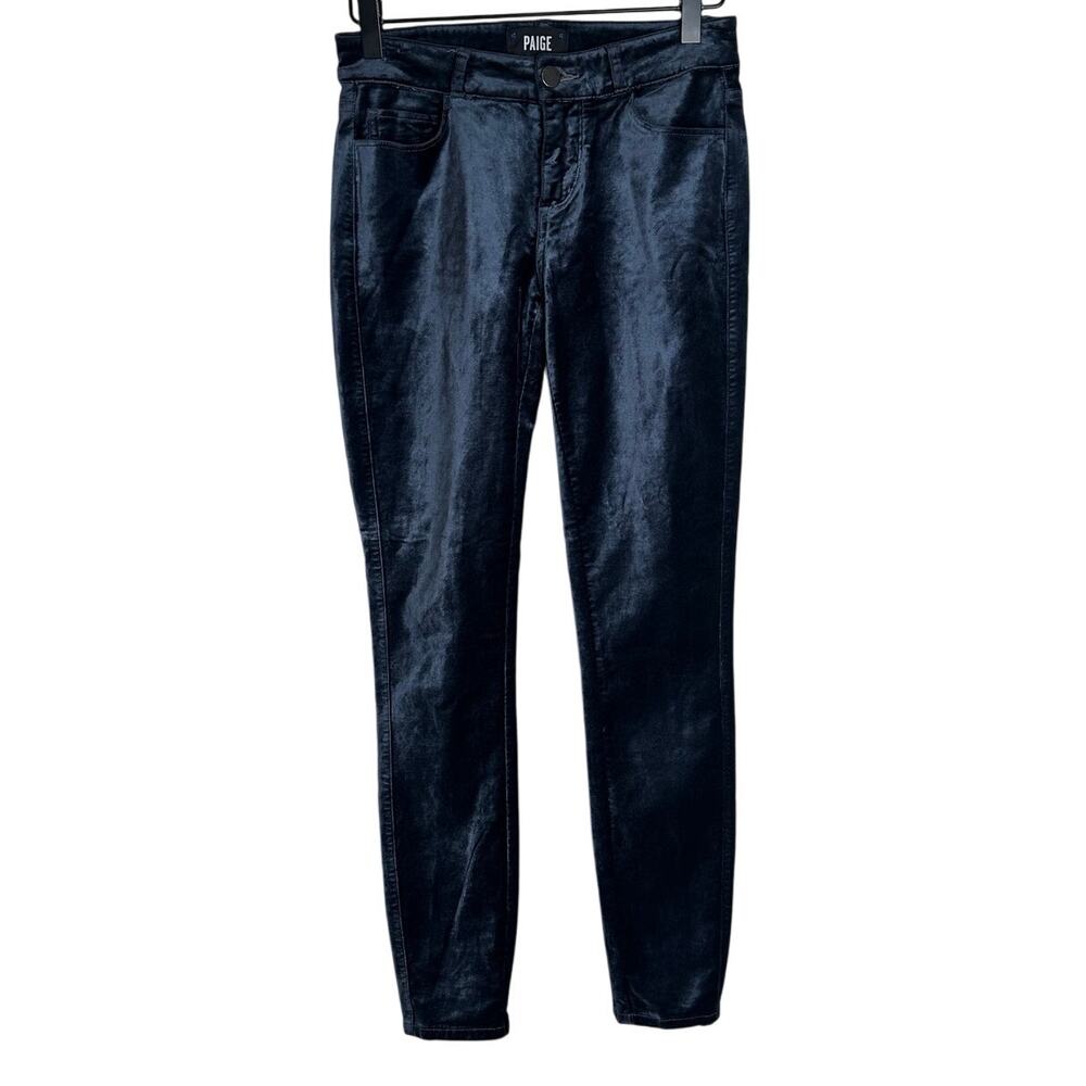 Paige Verdugo Ultra Skinny Blue Velvet Pants Mid Rise Full Length Winter Soft 24
